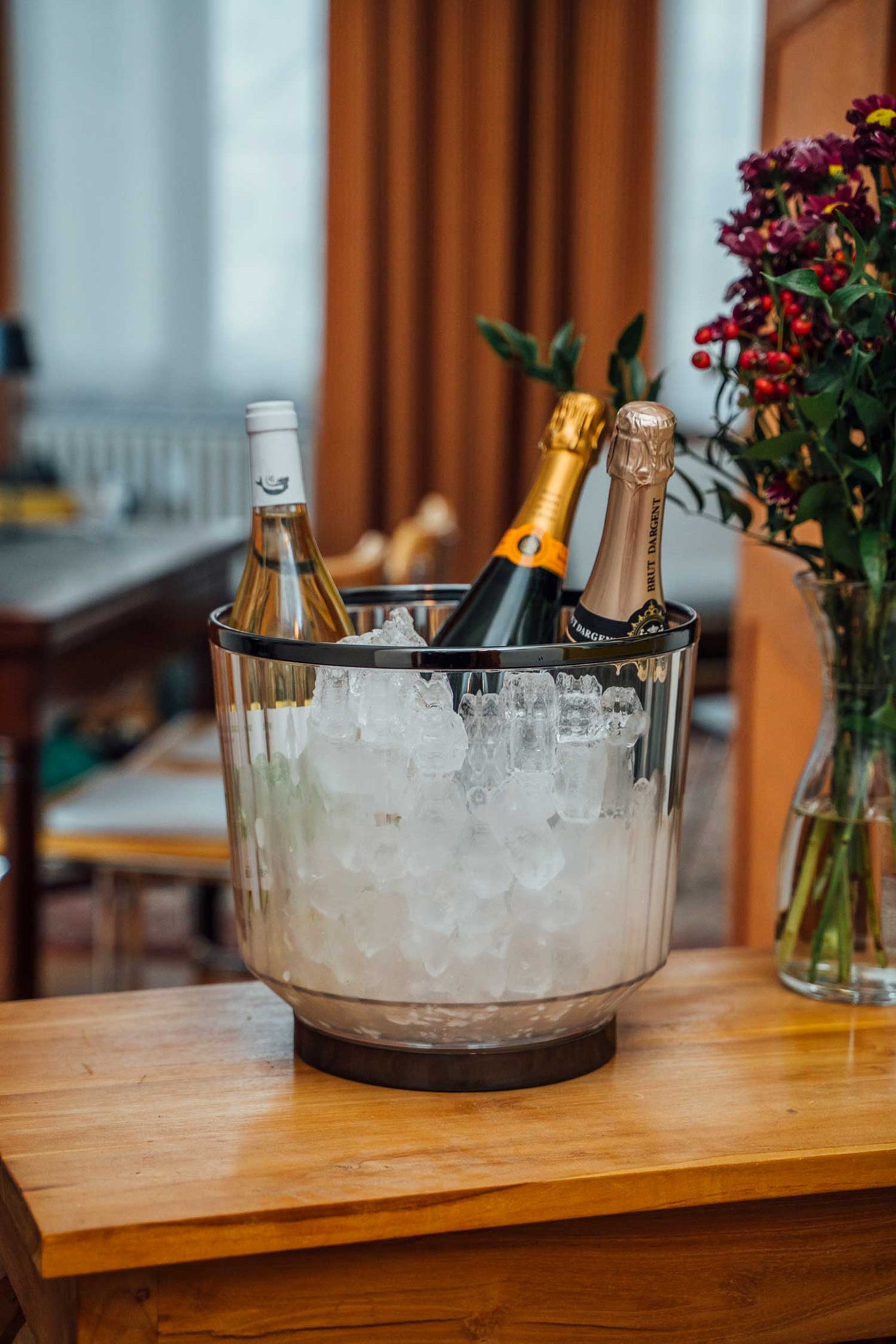 Wein- / Sektkühle aus Polycarbonat mit Rand und Bodenring im Gunmetal-Look