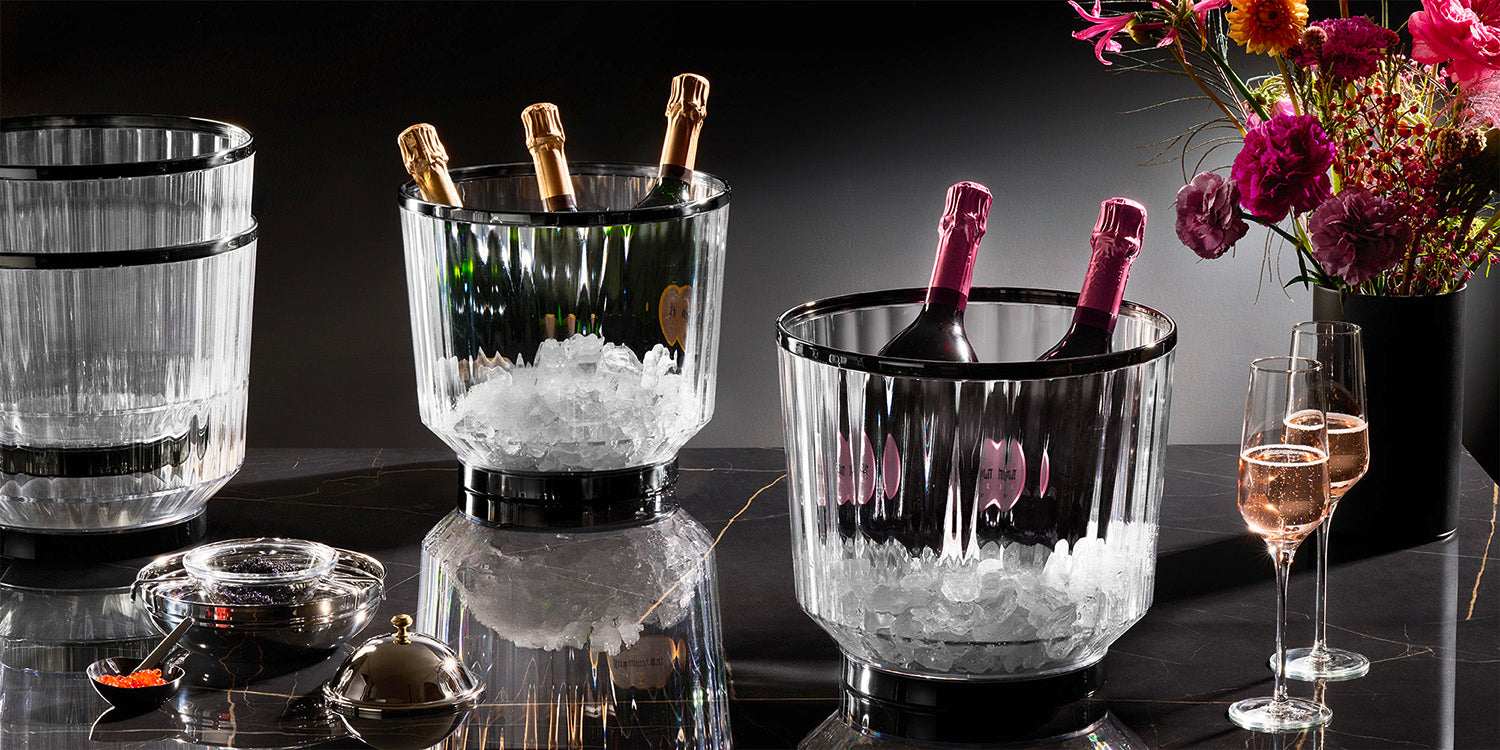 Wein- / Sektkühle aus Polycarbonat mit Rand und Bodenring im Gunmetal-Look