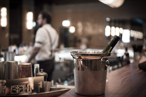 RAFFREDDATORE DI BOTTIGLIE - raffreddatore di champagne, con maniglie manopola solida, acciaio inossidabile opaco + incisione
