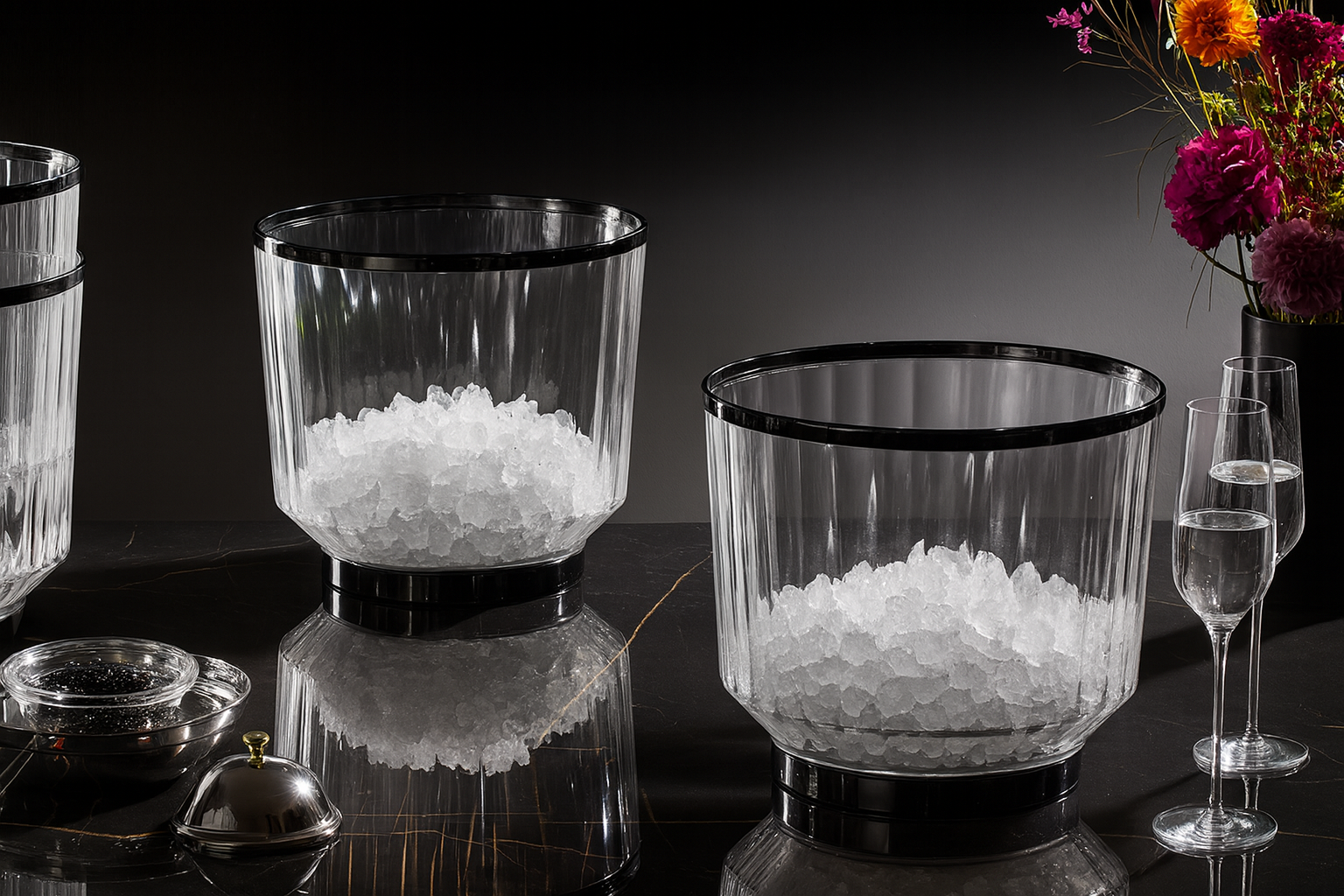 Wein- / Sektkühle aus Polycarbonat mit Rand und Bodenring im Gunmetal-Look