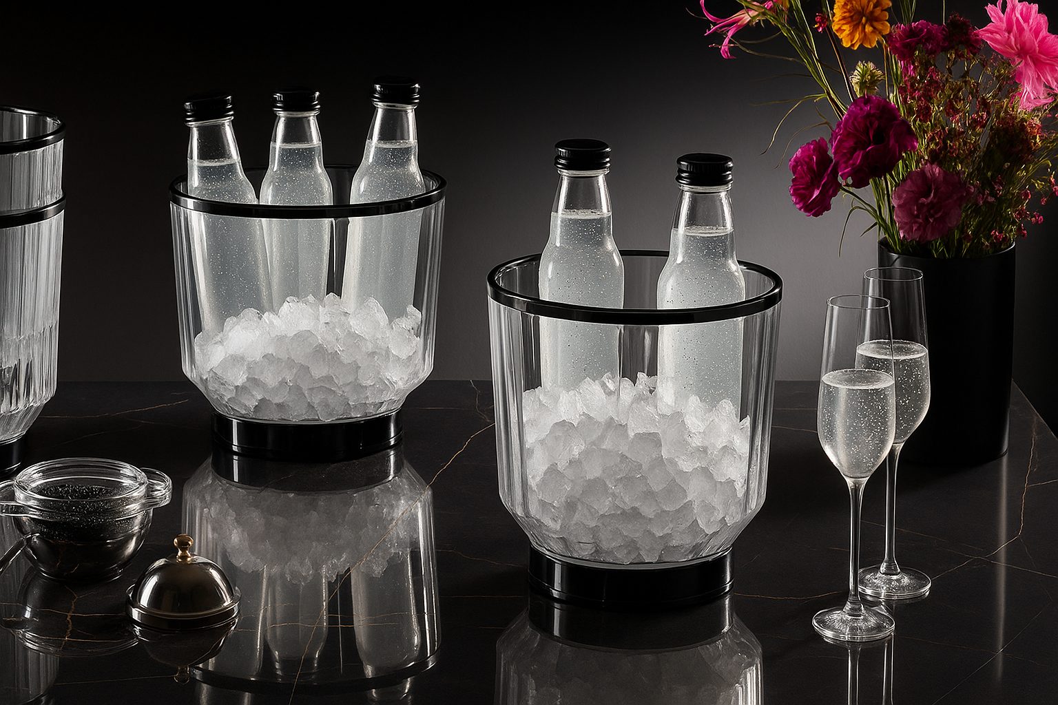 Wein- / Sektkühle aus Polycarbonat mit Rand und Bodenring im Gunmetal-Look