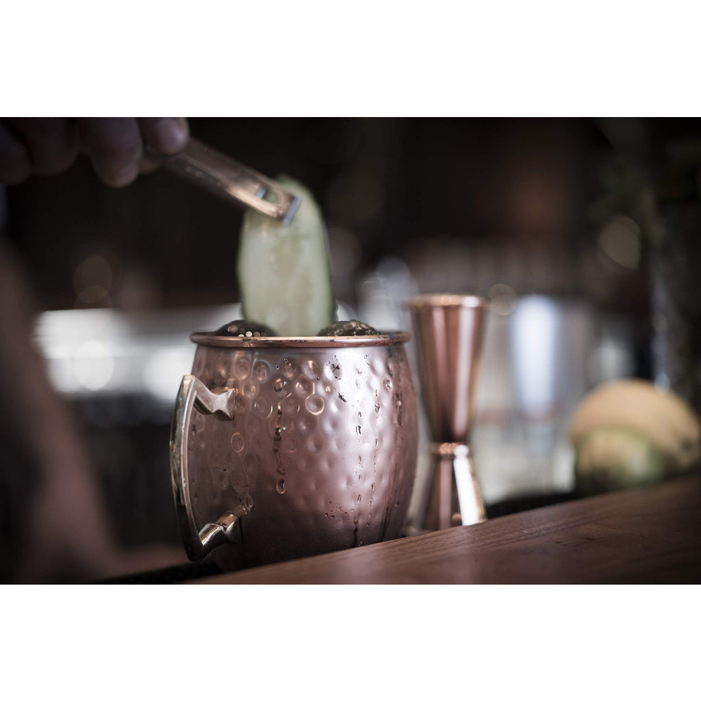 SET DI 4 TAZZE MOSCOW MULE "EFFETTO MARTELLATO" - 500 ml, rame lucido + scatola regalo