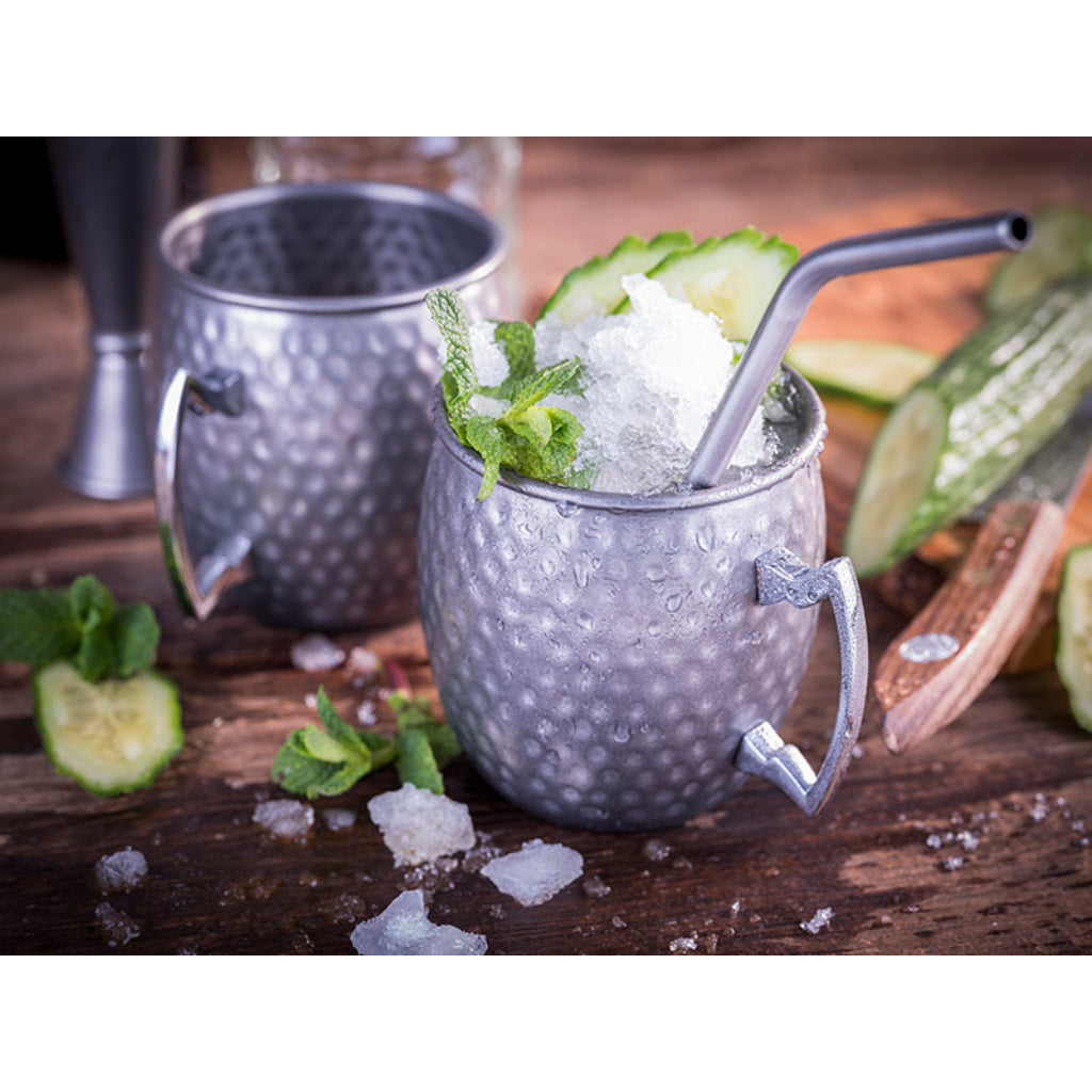 SET DI 4 TAZZE MOSCOW MULE "EFFETTO MARTELLATO" - 500 ml, acciaio inossidabile antico + scatola regalo