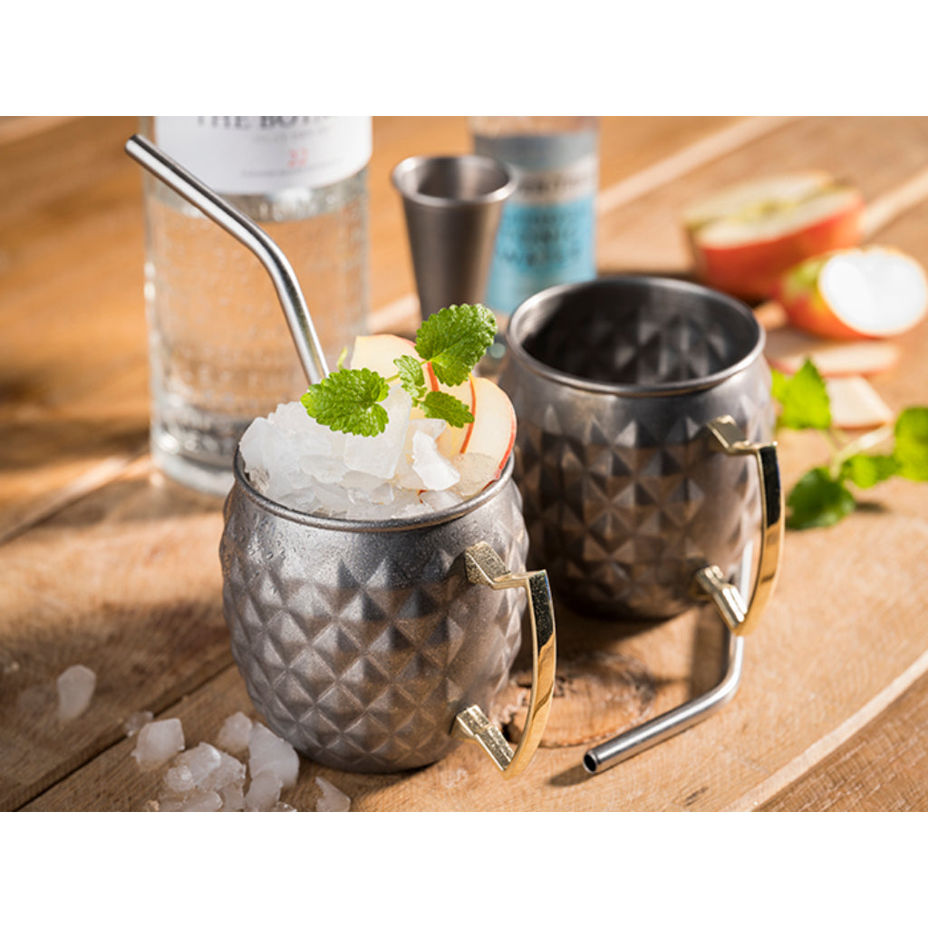 SET DI 2 TAZZE MOSCOW MULE "EFFETTO ANANAS-SKIN" - 500 ml, acciaio inossidabile antico + scatola regalo