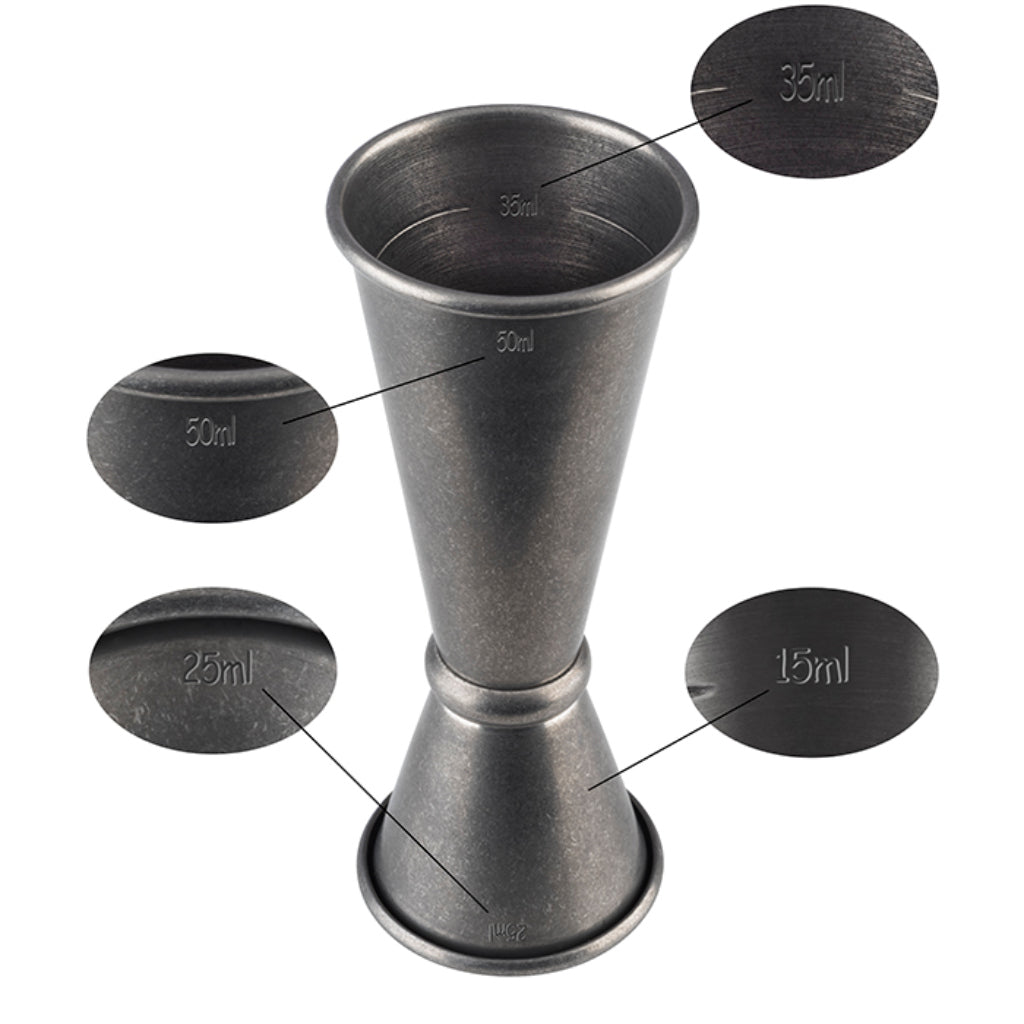 BAR SET BOSTON - 1 Boston shaker 700 ml, 1 colino da bar, 1 jigger, 1 pestello, acciaio inossidabile antico