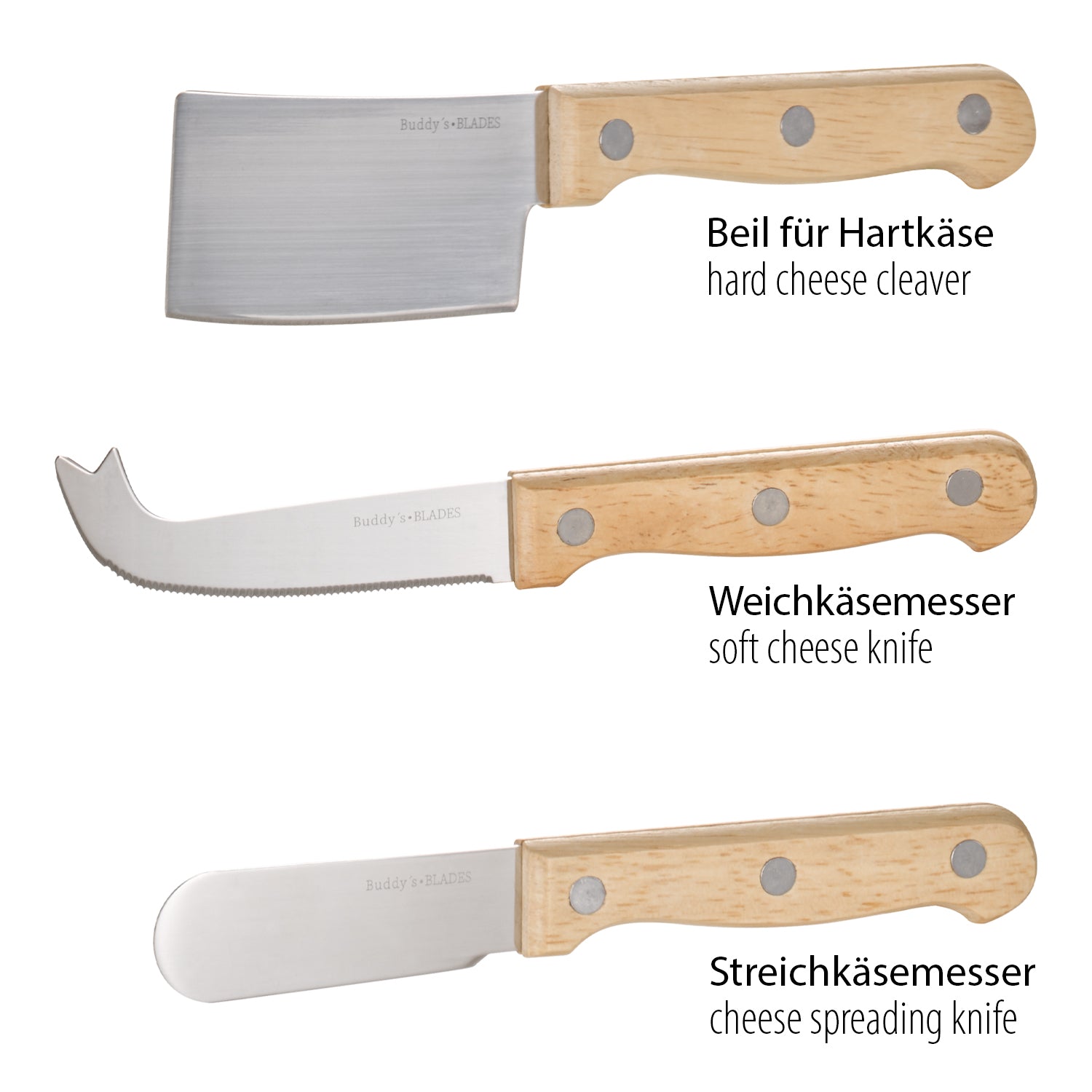 Käsemesser Set - 3 Käsemesser mit Holzgriff